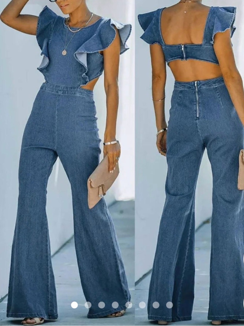 Denim by Jealous Tomato sz S Blue Ruffle Denim Jumpsuit euc